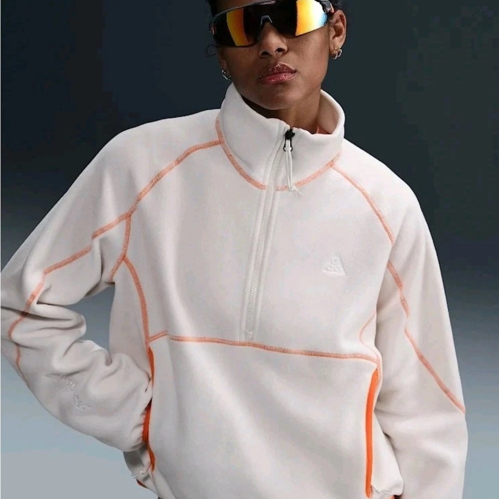 Nike ACG Fleece 1/4 zip pullover White and Orange Performance Jacket HJ0237030 S